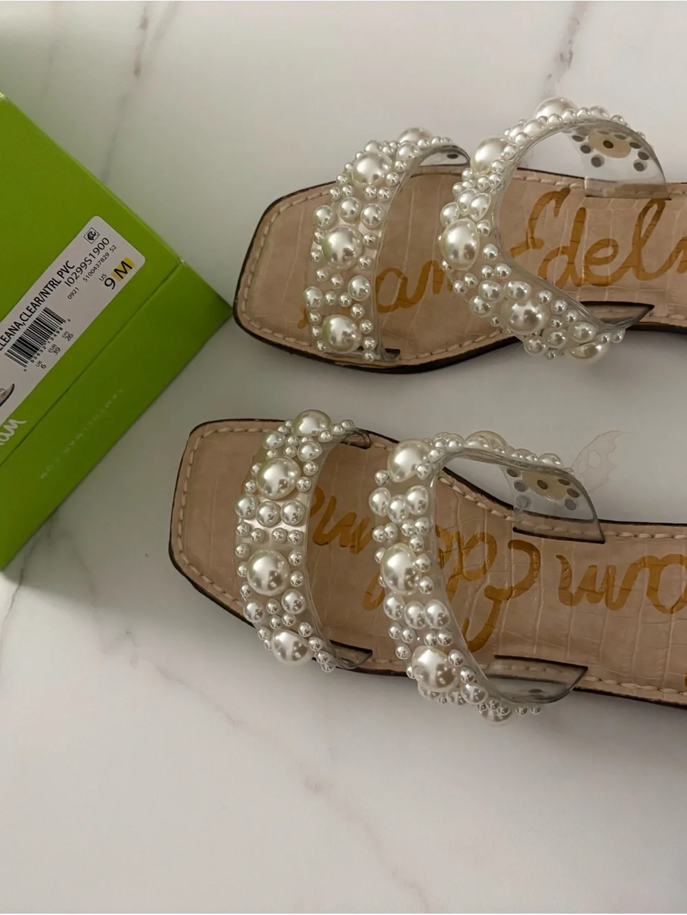 Sam Edelman Pearl-Embellished Clear Double-Strap Slide Sandals - Ivory/Clear